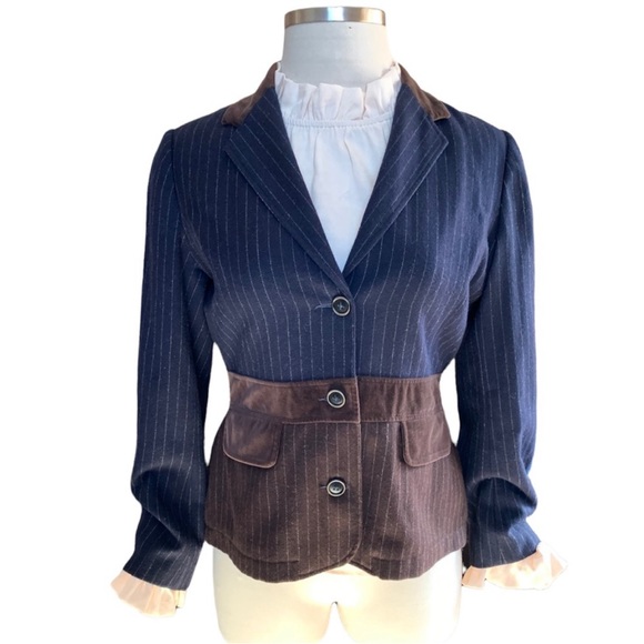 Boden Stripe Wool Blend Patch Elbow Blazer Jacket 4 - Picture 4 of 7